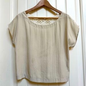 RACHEL Rachel Roy Cream Short Sleeved Crop Length Lace Back Blouse. Size S